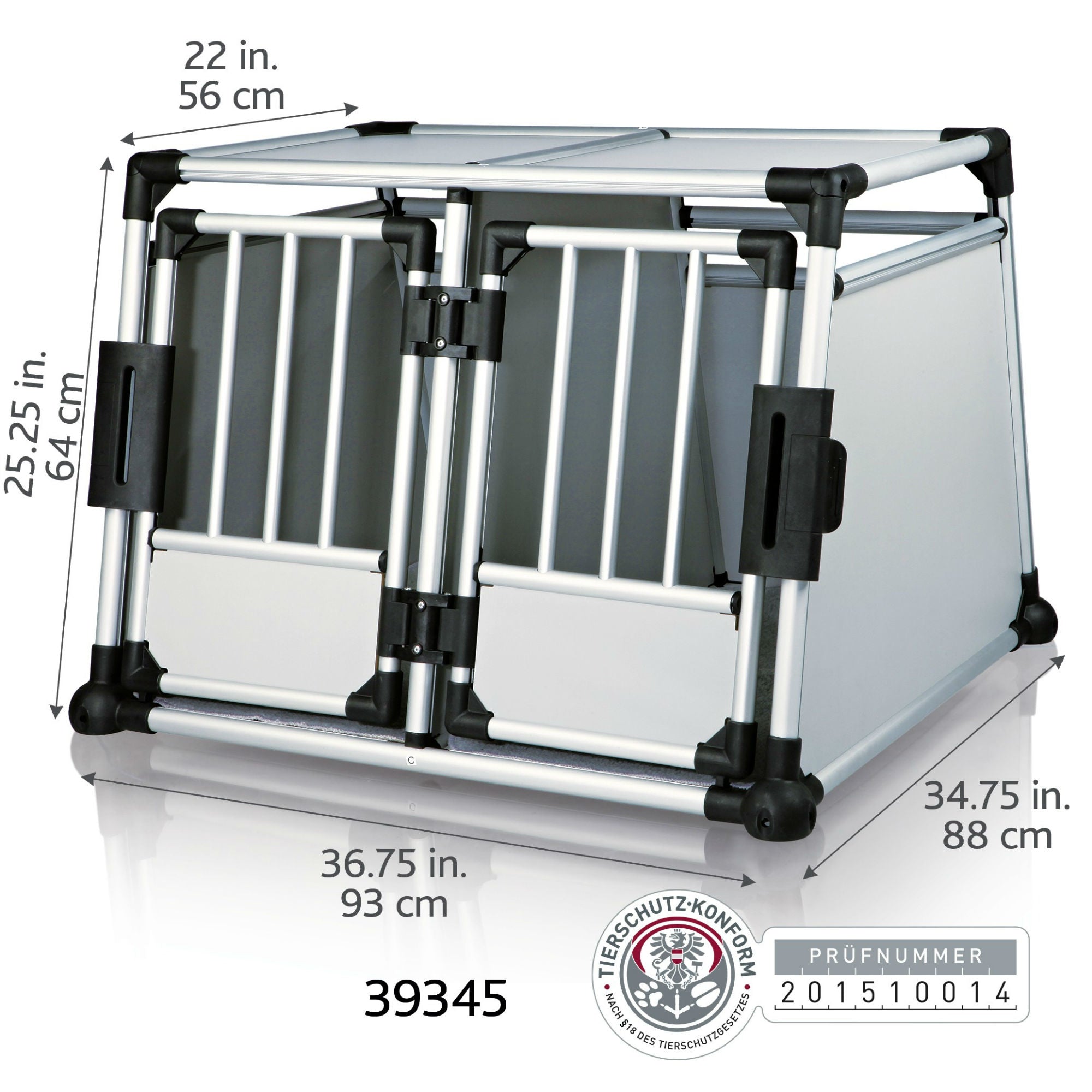 Dobbel transportbur aluminium til bil for 2 hunder - TRIXIE bakside